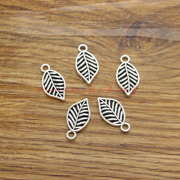 30pcs Leaf Charms Bulk Tiny Leaf Charm Antique Silver Tone 10x20mm cf4446