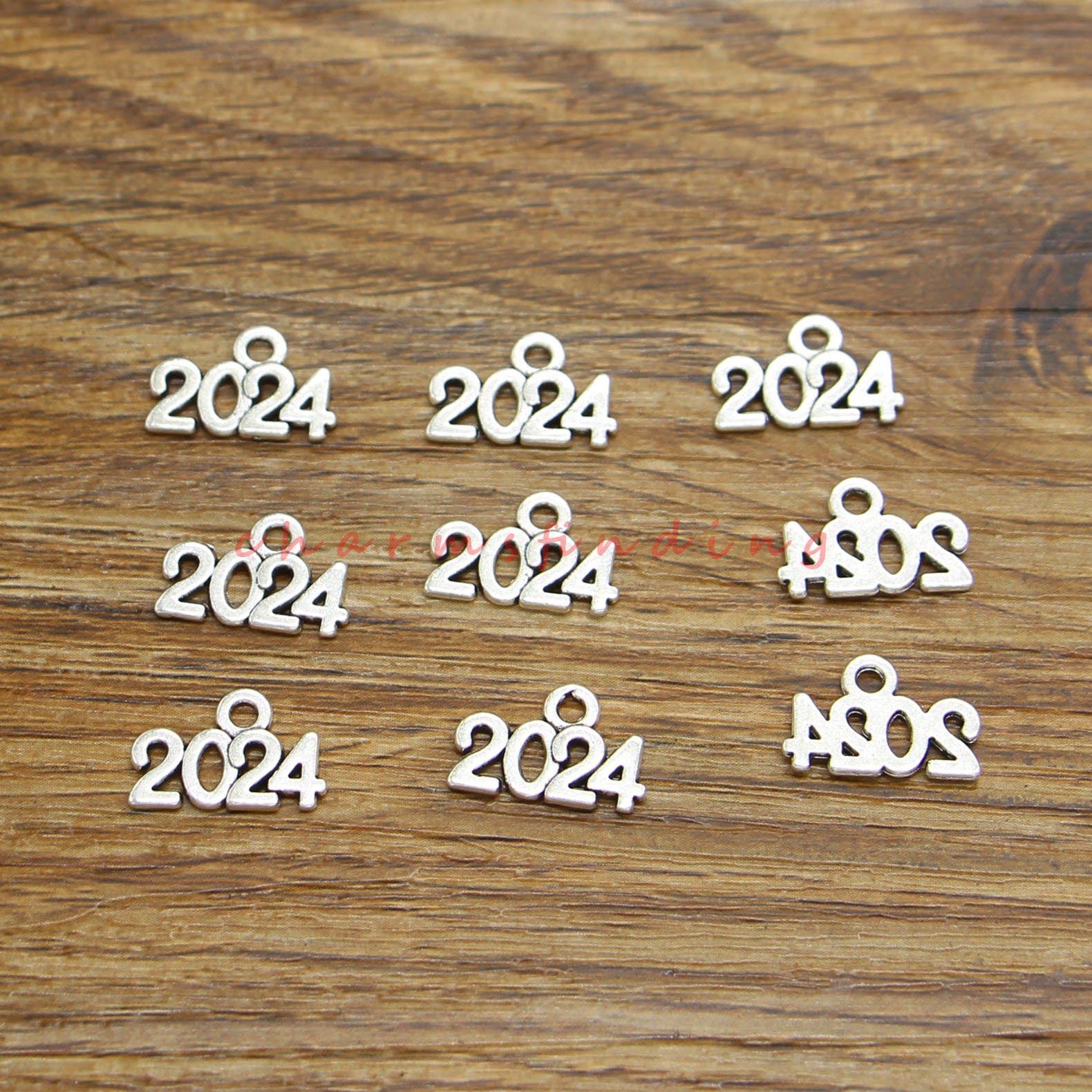 50/100 Bulk Year 2024 Charms Graduation Year Class the Year of 2024 Charms  Crafts Supplies Antique Silver Tone 9x14mm 