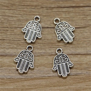 50 Stück Hamsa Hand Anhänger Fatima Charms Antik Silber Ton 13 x 17 mm sf2498