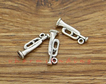 25pcs Trumpet Charms Trombone Charms Antique Silver Tone 23x7mm cf3472