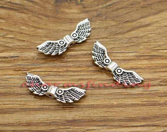 50pcs Wing Beads Spacers Charms Centered Hole Beads Bird Beads Antique Silver Tone 22x7mm cf3197