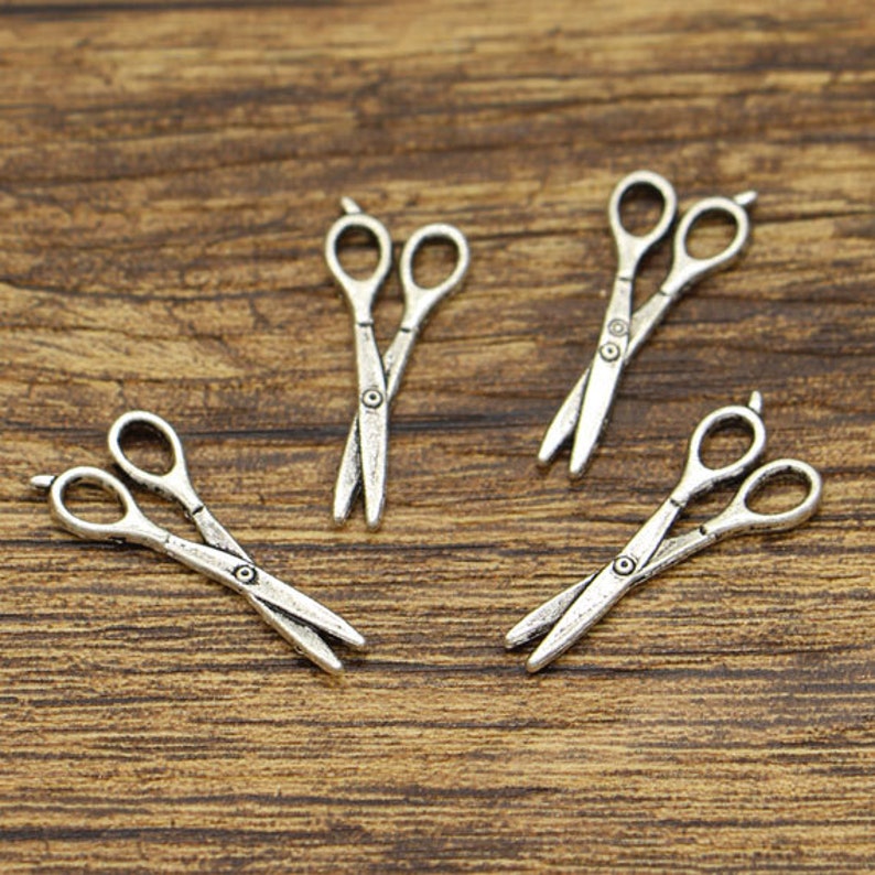 50pcs Scissor Charms Sewing Charms Antique Silver Tone 26x10mm cf2920 image 2