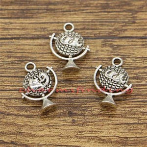 30pcs Rotating Globe Charms Earth World Charms Pendants Antique Silver Tone Charm 21x15mm cf0563