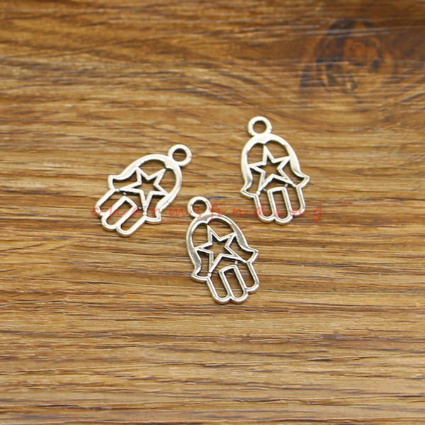 50pcs Hamsa Hand Charms Hand of Fatima Bulk Wholesale Charms Antique Silver Tone 12x20mm cf4723