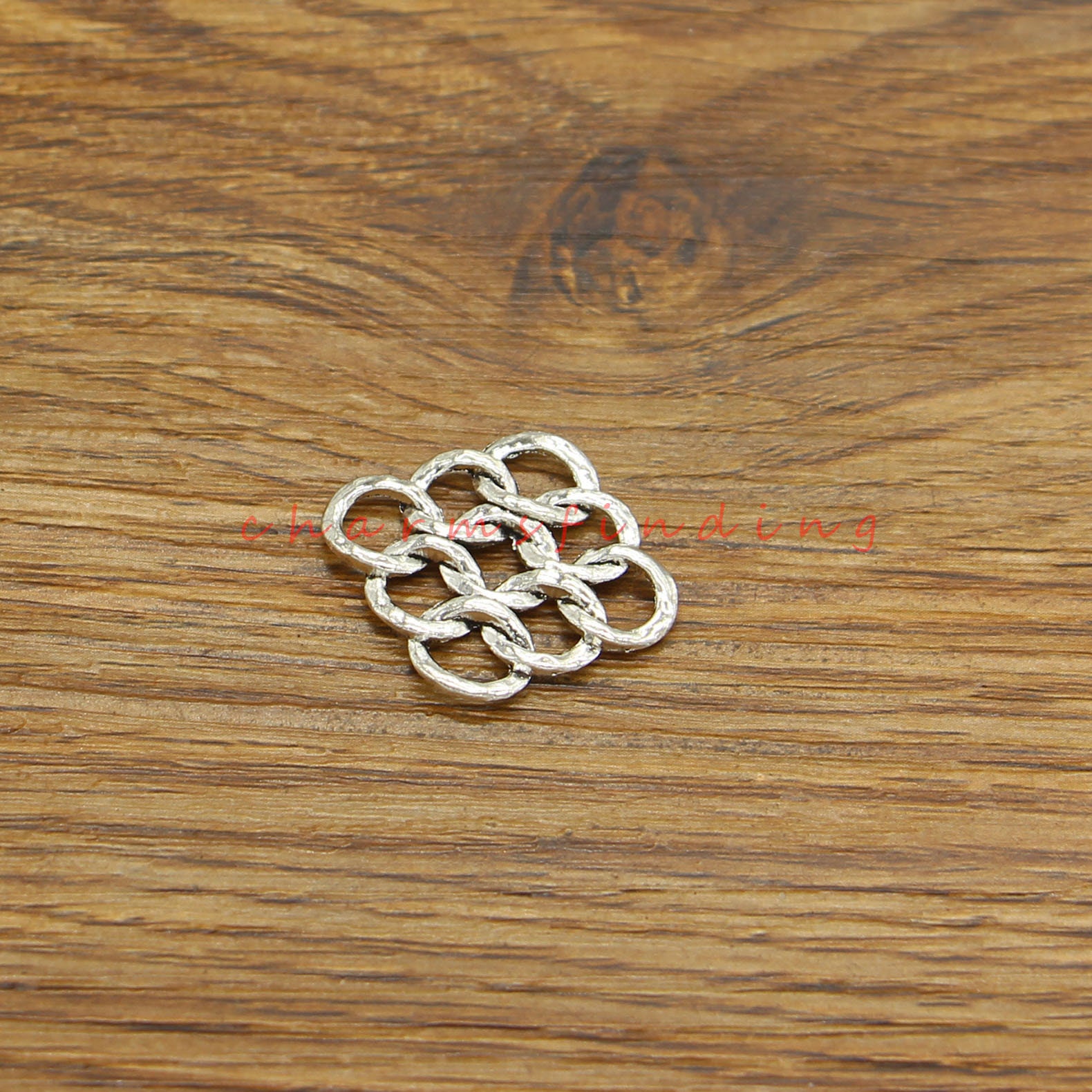15pcs Chinese Knot Charms 2 Sided Charm Antique Silver Tone