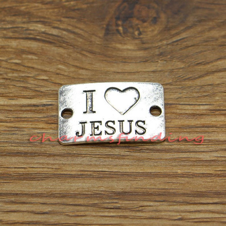 15pcs I Love Jesus Charms Connectors Religious Charms Antique Silver Tone 27x17mm cf3145