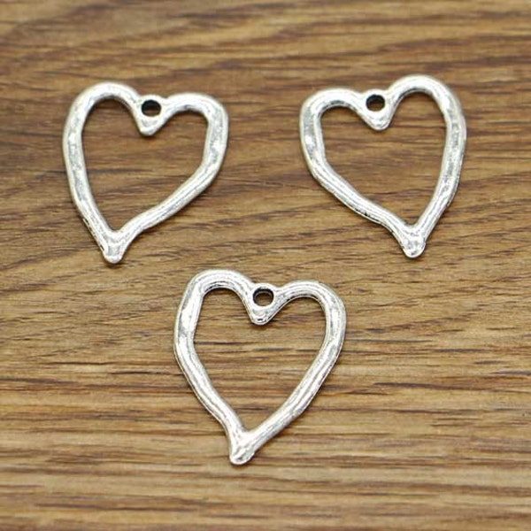 30pcs Open Hollow Heart Charms Connectors Valentine Charms Antique Silver Tone 19x24mm cf2524