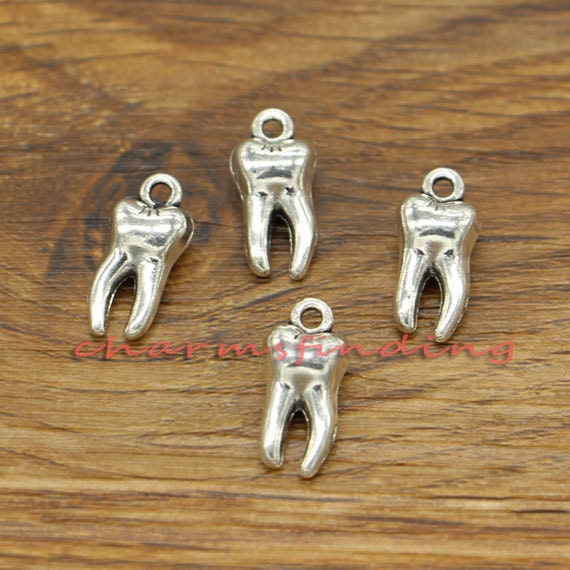 25pcs Tooth Charms Dental 3D Charm Antique Silver Tone 16x8mm Etsy