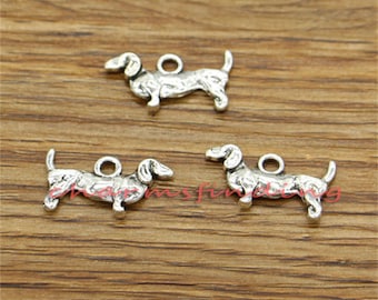 50pcs Dachshund Charm Dog Charms Antique Silver Tone 19x9mm cf3150