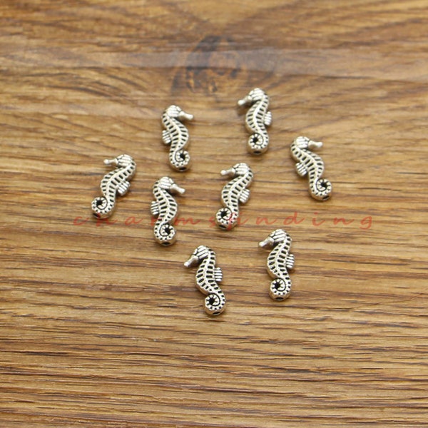 50pcs Sea Horse Beads Charms Seahorse Charms 2 Sided Charms 1mm hole Antique Silver Tone 7x15x4mm cf4129