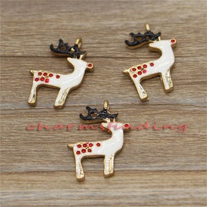 10pcs Reindeer Deer Charms Christmas Charms Gold Plated Enamel Charms 18x25mm cf1424