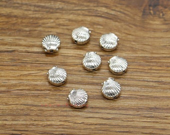 50pcs Shell Perles Métal Loose Bulk Beads Antique Silver Tone 8x8x4mm 1mm perles de trou cf3955