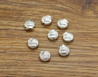 50pcs Shell Perles Métal Loose Bulk Beads Antique Silver Tone 8x8x4mm 1mm perles de trou cf3955