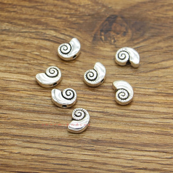 25pc Snail Shell Beads Animal Beads with 1mm hole approx Antique Silver Tone Beads 8x11x4mm cf3988