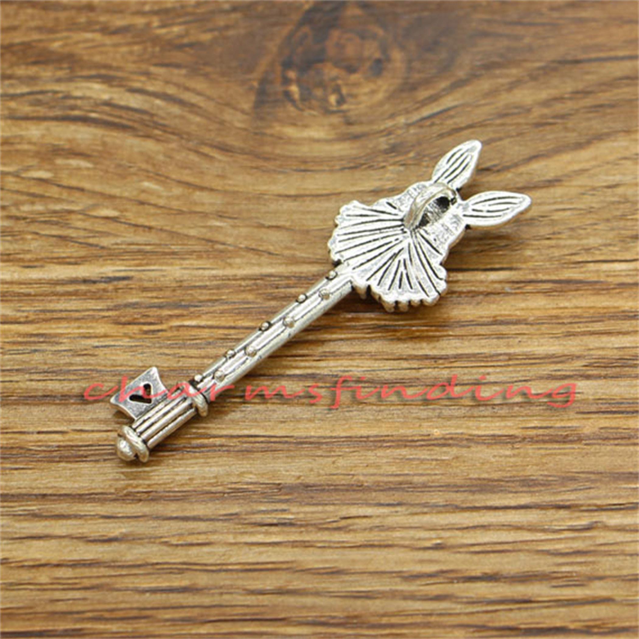 6pcs White Rabbit Key Pendants Charms Antique Silver Tone 16x51mm ...
