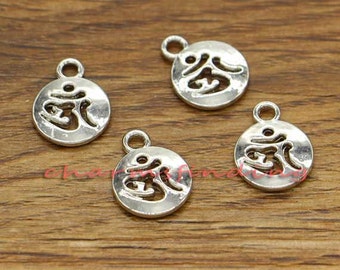 50pcs OM Charms Ohm Yoga Meditation Antique Silver Tone 11x14mm cf2450