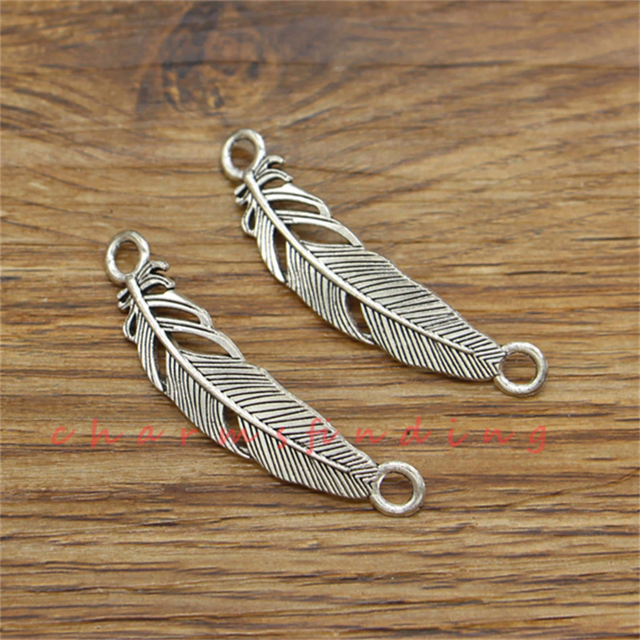 15pcs Birds Feather Connectors Charms Antique Silver Charms 46x10mm cf3612