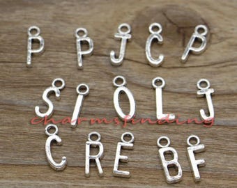26 Letters A-Z Alphabet Charms Add On letter initial charm fit necklace or bracelet Antique Silver Tone 6x16mm cf0057