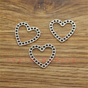 30pcs Heart Charms Valentine Charms 1mm hole Rhinestones Hole Antique Silver Tone 21x20mm cf3651