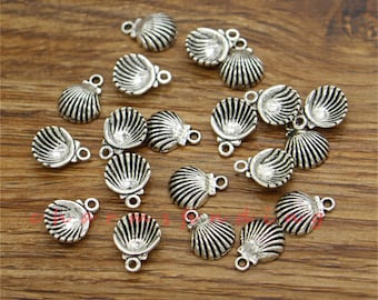 50pcs Shell Charms Beach Charm Classic Shape Antique Silver Tone 9x12mm cf3493