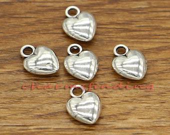 50pcs Heart Charms Valentines Charms Antique Silver Tone 9x12x4mm cf0107