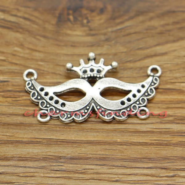 10pcs Large Mask Charms Masquerade Charms Antique Silver Tone 40x21mm cf2034