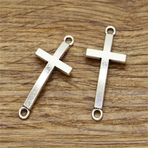 20pcs Cross Connector Charms Antique Silver Tone 16x37mm cf2535