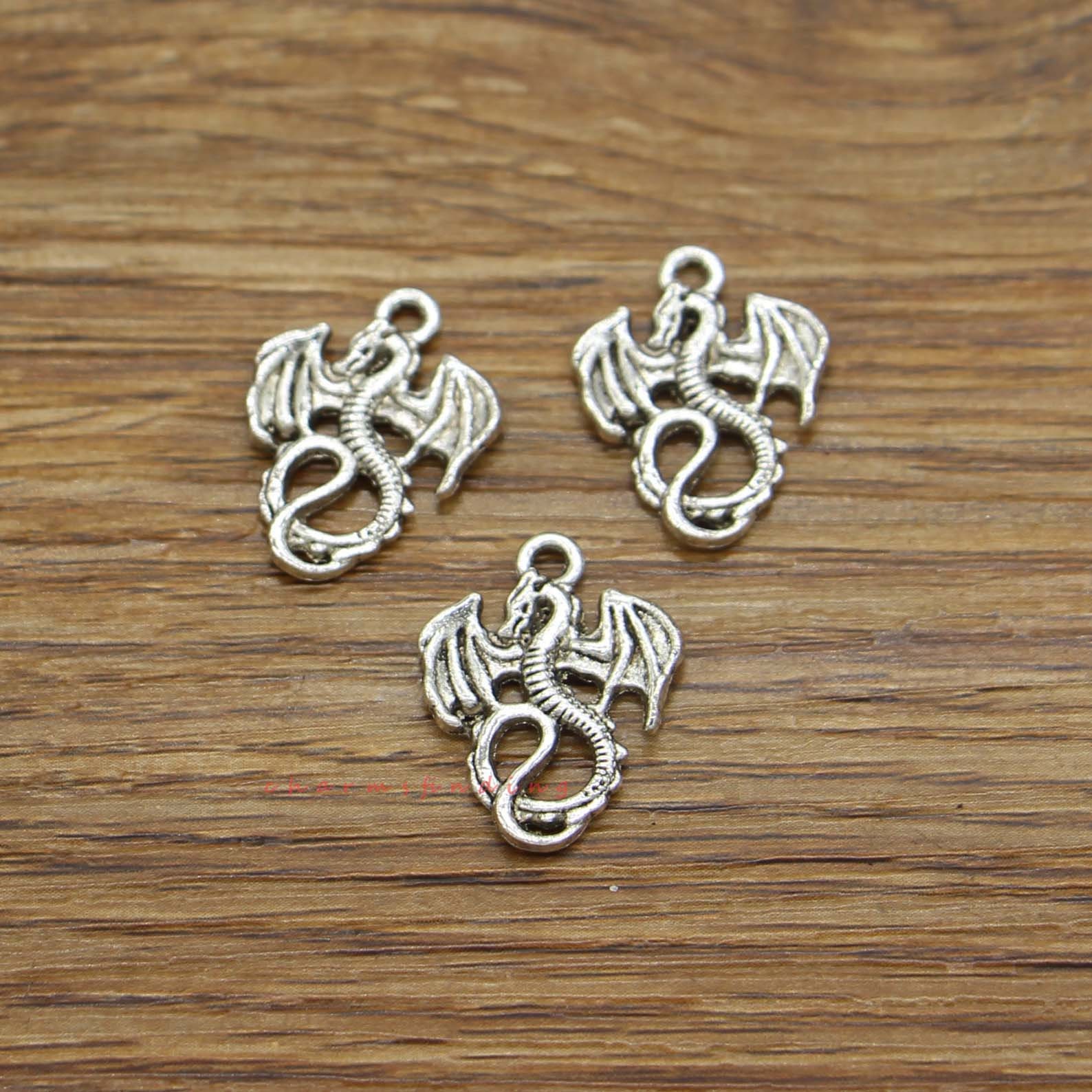 BULK 20 Dragon Silver Tone Charms SC5258 