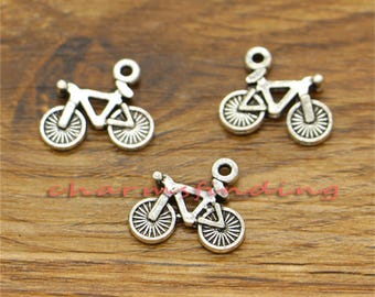 50pcs Bike Charms Bicycle Cycling Charm Antique Silver Tone 16x14mm cf1073