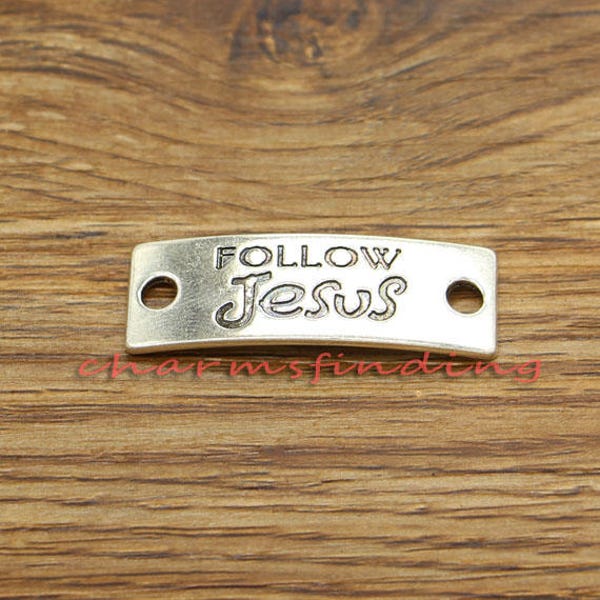 8pcs Follow Jesus Connector Charms Religious Charms Antique Silver Tone 38x12mm cf3358