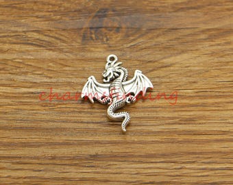 10pcs Large Dragon Charms Animal Charms Mythical Antiuqe Silver Tone 26x32mm cf5208