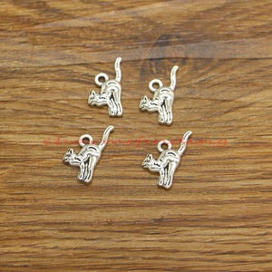 40pcs Bulk Cat Charms Animal Pet Feline Charms Pendants Diy Jewelry Making Antique Silver Tone 10x20mm cf5181