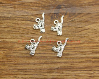 40pcs Bulk Cat Charms Animal Pet Feline Charms Pendants Diy Jewelry Making Antique Silver Tone 10x20mm cf5181