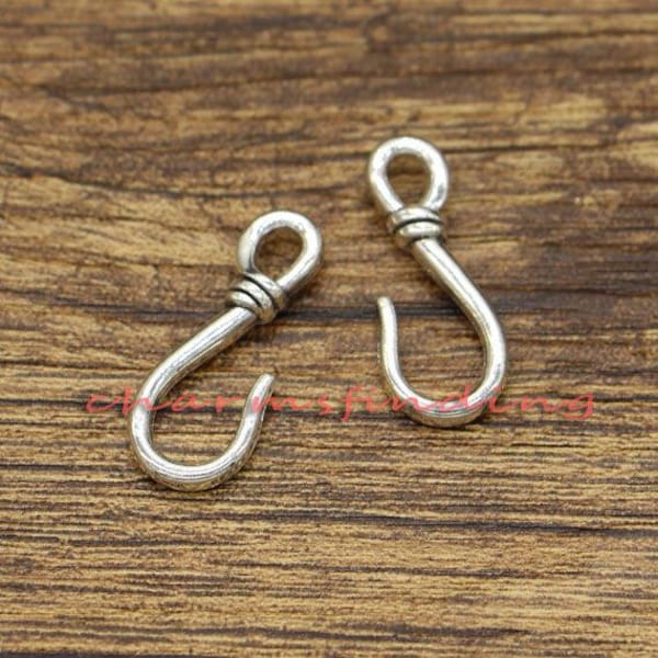 30pcs Fishing Hook Charms Hook Charms Antique Silver Tone 10x25mm CF2993