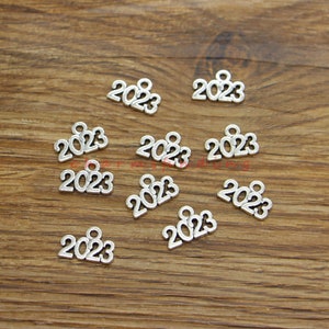 50/100pcs 2023 Charms New Year Charms Graduation Charms Antique Silver Tone 14x9mm cf4635