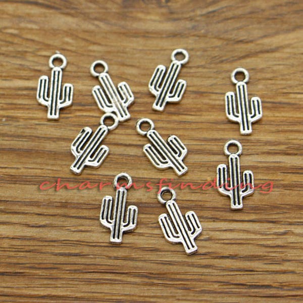 50pcs Cactus Charms Jamaïque Cactus Antique Silver Tone 8x15mm cf3391