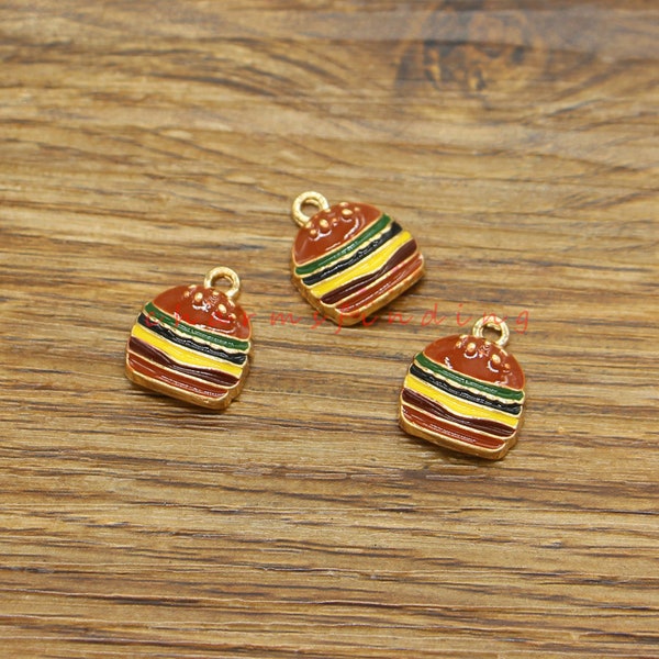 10pcs Hamburger Cheeseburger Émail Charmes Pendentifs Fast Food Charmes Plaqué Or Tone13x16mm cf4949