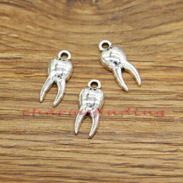 50pcs Tooth Teeth Charms Dental 3D Charm Antique Silver Tone 8x19mm cf3214