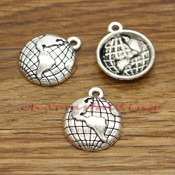 20pcs Globe Charms Antique Silver Tone Charm 16x19mm cf0367 Etsy