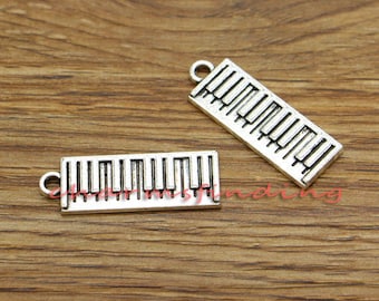 15pcs Piano Charms Music Keyboard Charms Antique Silver Tone 10x30mm cf3260