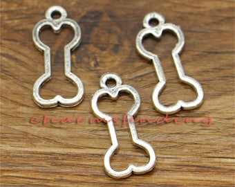 30pcs Dog Bone Charm Dog Charms Antique Silver Tone 25x11mm cf2106