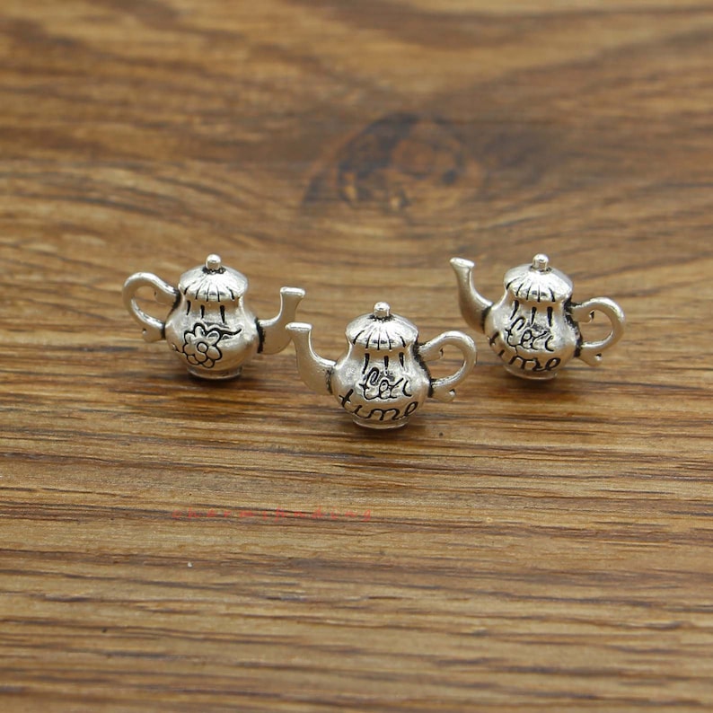15pcs Teapot Charms Pot Charms 3d Antique Silver Tone Etsy