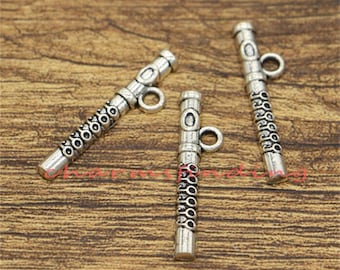 30pcs Flute Charms Music Charms Antique Silver Tone 7x29mm cf1588