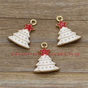 10 pcs Breloques pour arbre de Noël Breloques pour sapin Breloques pour les fêtes Breloques émaillées plaquées or 16 x 22 mm cf1421