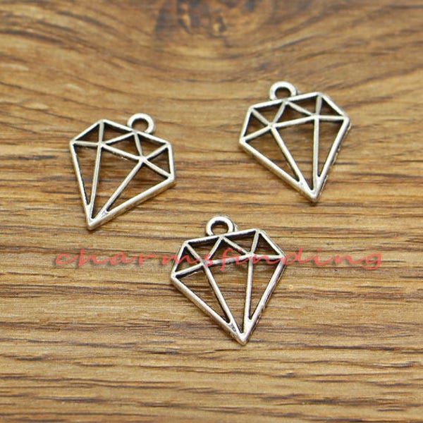 30pcs Diamond Charms Open Charms Antique Silver Tone 16x19mm cf3232