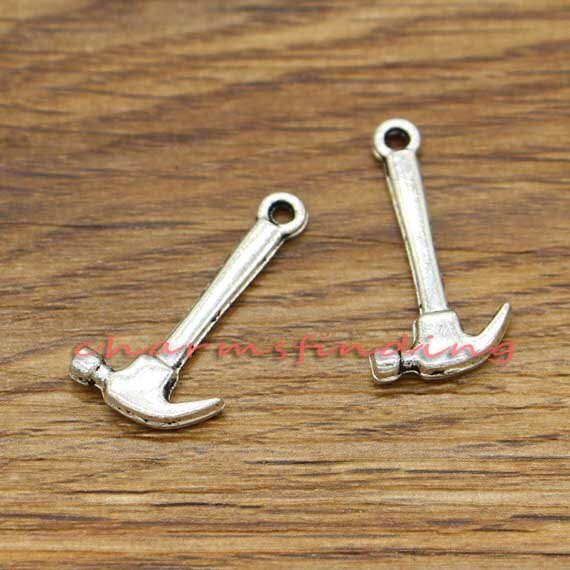 20pcs Hammer Charms Double Sided Tool Charms Antique Silver Tone 30x16mm cf0268 20pcs Hammer Charms Double Sided Tool Charms Antique Silver Tone 30x16mm cf0268