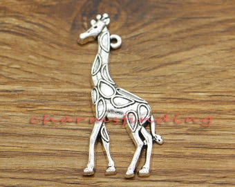 10pcs Large Giraffe Charms Pendants Animal Charms Antique Silver Tone 22x53mm cf3164