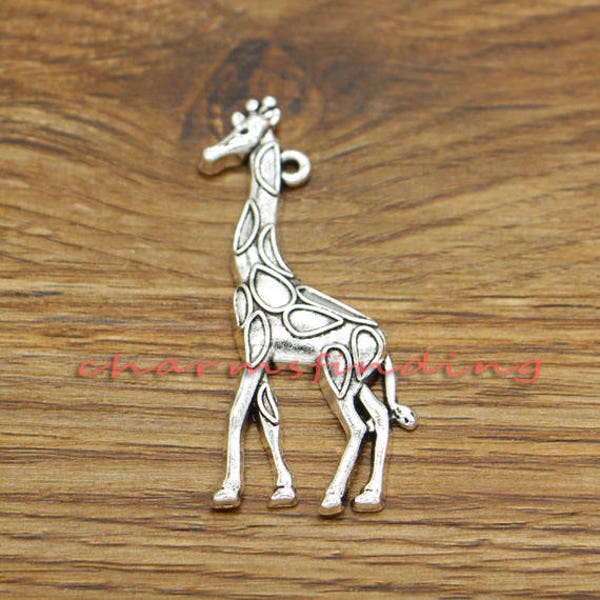 10pcs Grande Girafe Charms Pendentifs Animal Charms Antique Silver Tone 22x53mm cf3164