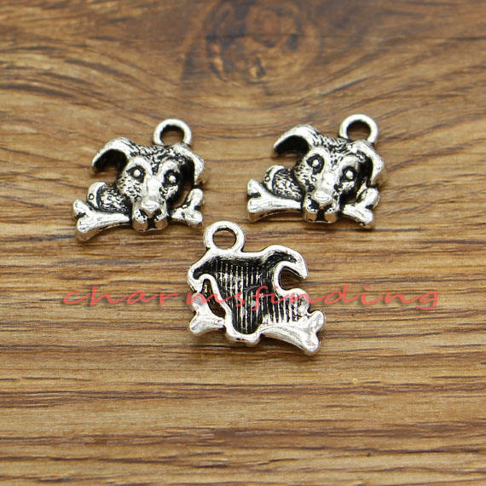 20pcs Dog Charm Dog With Bone Charm Antique Silver Tone Etsy