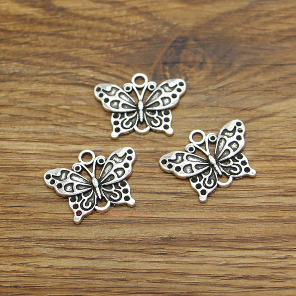 20pcs Butterfly Fly Insect Charms Connecteurs Antique Silver Tone 25x19mm cf4032